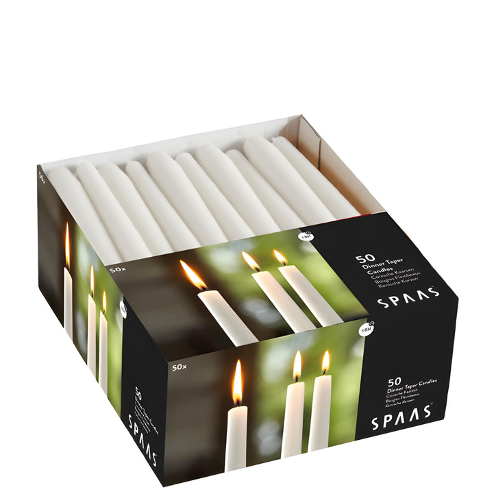 10" Dinner Tapered Candles, 50 Pack, White