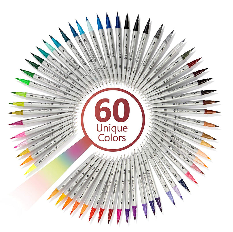 Dual Tip Brush Pens 60 Unique Colors By Positive Art