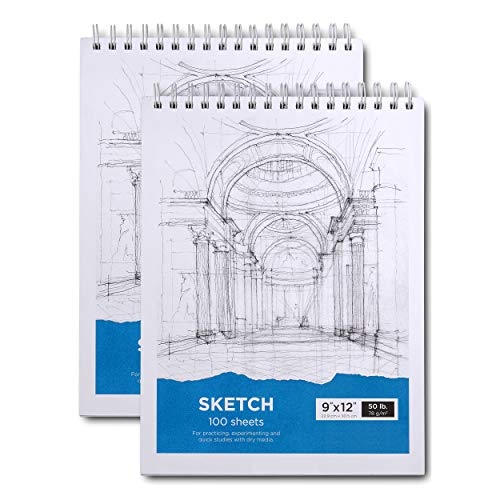 Sketch Book, 9x12â Artist Sketchbook, 2 Pack 200 Sheets