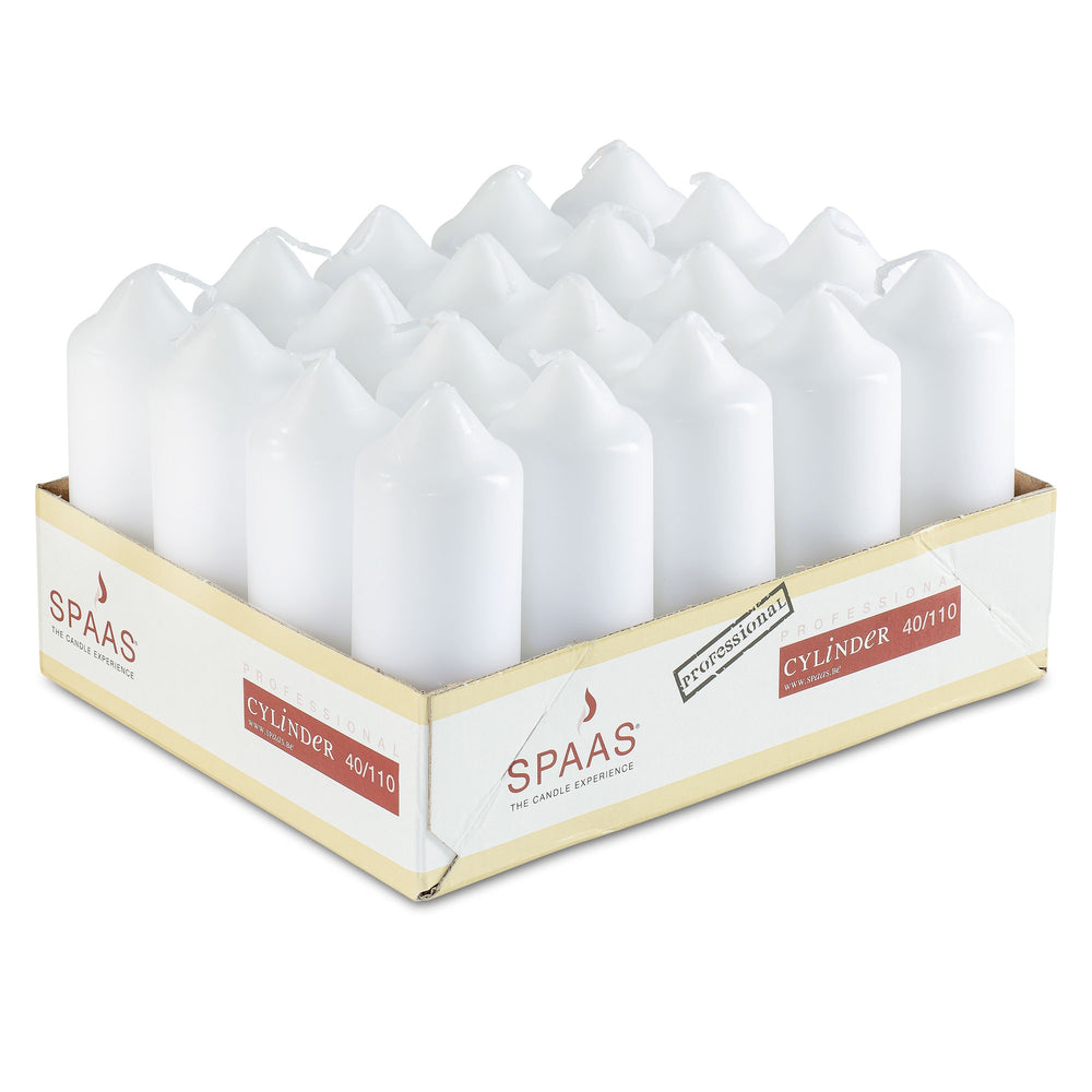 Spaas Unscented Pillar Candles - 20 Pack, 40/110 Mm, 13 Hour Burn Time, White