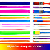 Washable Non-Toxic Colorful Paints & 15 Brushes Neon