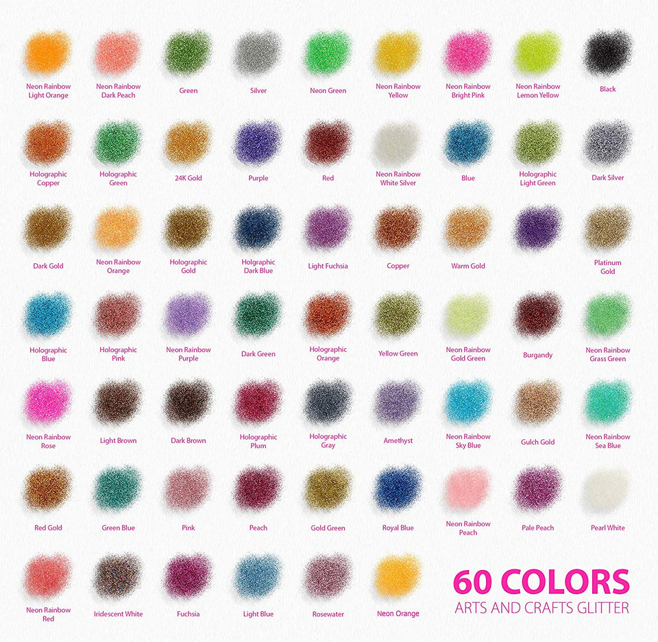 Extra Fine Glitter Set of 60 Vibrant Colors